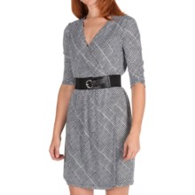 Ellen Tracy Houndstooth Jersey Dress - 3/4 Sleeve (For Women) in Black/White - Closeouts