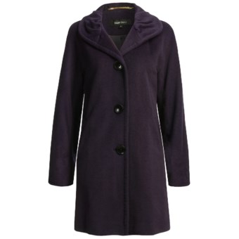 Ellen Tracy Outerwear Classic Kimono Sleeve Coat - Pleated Collar, Wool Blend (For Women) in Plum