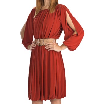 Ellen Tracy Ruched Jersey Dress - Long Sleeve (For Women) in Rust