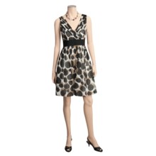 Ellen Tracy Shadow Dot Print Surplice Dress - Voile, Short Sleeve (For Women) in Black - Closeouts