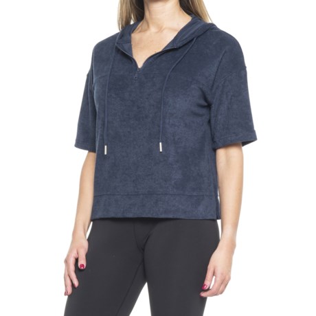 CandC California Elodie Hoodie - Zip Neck, Short Sleeve (For Women) - PEACOAT (L )