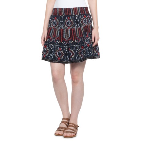 dylan Embroidered Cotton Capri Skirt (For Women) - BLACK (L )