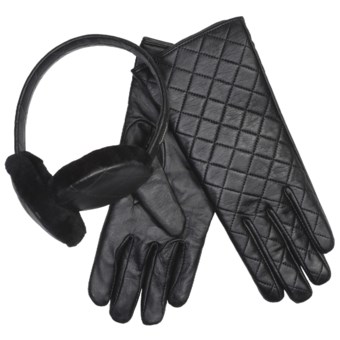 Emu Beechworth Earmuffs and Gloves Set - Sheepskin, Merino Wool (For Women) in Black