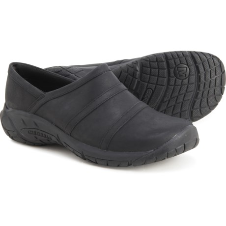 Merrell Encore Moc 4 Shoes - Leather, Slip-Ons, Wide Width (For Women) - BLACK (10 )