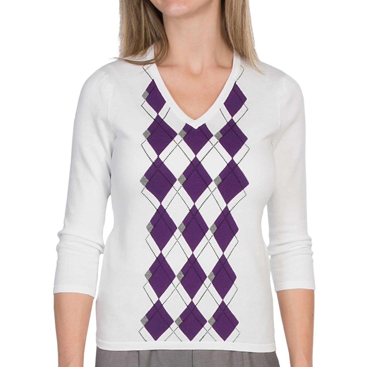 Ep Pro Cotton Argyle Sweater V Neck 3 4 Sleeve For Women Save 73