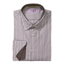 Equilibrio Satin Stripe Sport Shirt - Testa®, Long Sleeve (For Men) in White/Brown - Closeouts