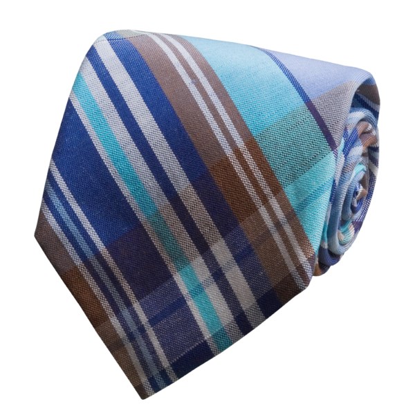 blue plaid tie. Altea Plaid Tie - Cotton-Linen
