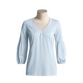 Shirred V-Neck Shirt - ¾ Sleeve (For Women)