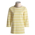 Supima Cotton Stripe Shirt - ¾ Sleeve, Boat Neck (For Women)