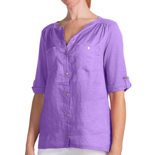 August Silk Modern Hybrid Hi-Lo Hem Shirt - Linen Blend, Short Sleeve (For Women)