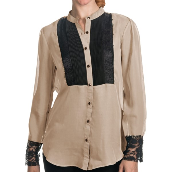 August Silk Tuxedo Bib Shirt - Long Sleeve (For Women)