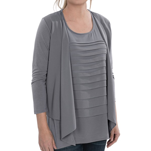 August Silk Drape Demi Cardigan Sweater - 3/4 Sleeve (For Women)
