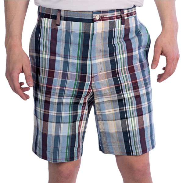 Berle Plaid Flat Front Shorts - Cotton (For Men)