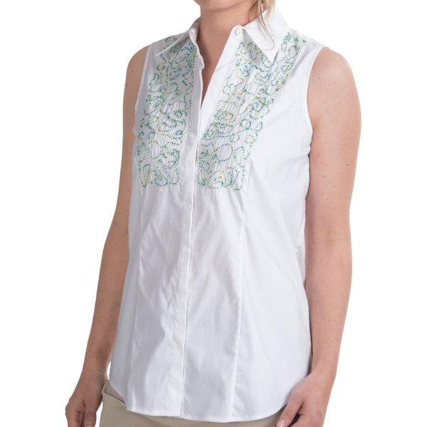 Paperwhite Beaded Bib Shirt - Sleeveless (For Women)
