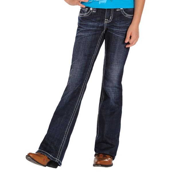 Rock and Roll Cowgirl Rhinestone-Trimmed Pocket Jeans - Bootcut (For Girls)