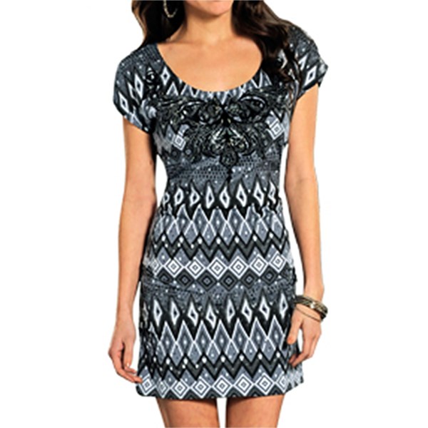 Rock and Roll Cowgirl Embellished Neckline Dress - Short Sleeve (For Women)
