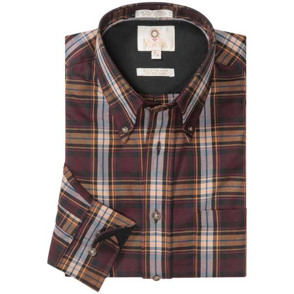 Viyella Cotton-wool Multi-windowpane Sport Shirt - Button-down Collar, Long Sleeve