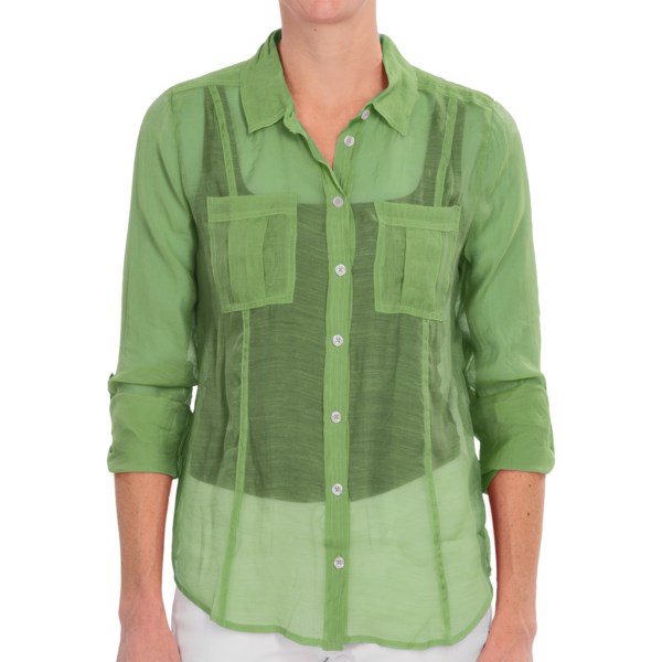 dylan Sand and Sea Silky Shirt - Button Down, Roll Long Sleeve (For Women)