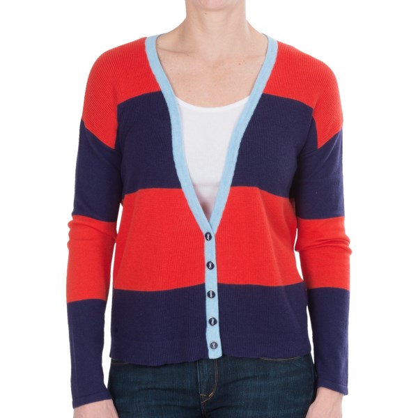 August Silk Rib-Knit Stripe Cardigan Sweater - V-Neck (For Women)