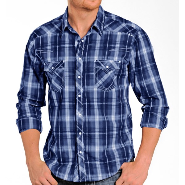 Rock and Roll Cowboy X-Stitch Plaid Shirt - Snap Front, Long Sleeve (For Men)