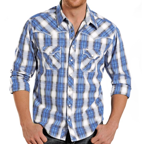 Rock and Roll Cowboy Blanket Stitch Plaid Shirt - Snap Front, Long Sleeve (For Men)