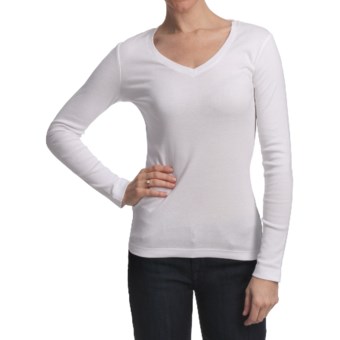 Essential Cotton Jersey Shirt - V-Neck, Long Sleeve (For Women) in White