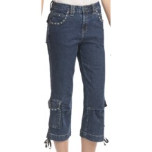 Ethyl Denim Blingy Cargo Capris (For Women) in Med Denim - Closeouts