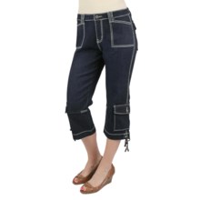 Ethyl Denim Cargo Capris - Side Ties (For Women) in Med Denim - Closeouts