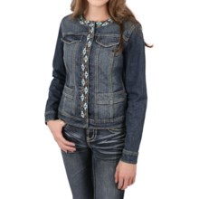 Ethyl Denim Jacket with Southwest Beading (For Women) in Medium Wash - Closeouts