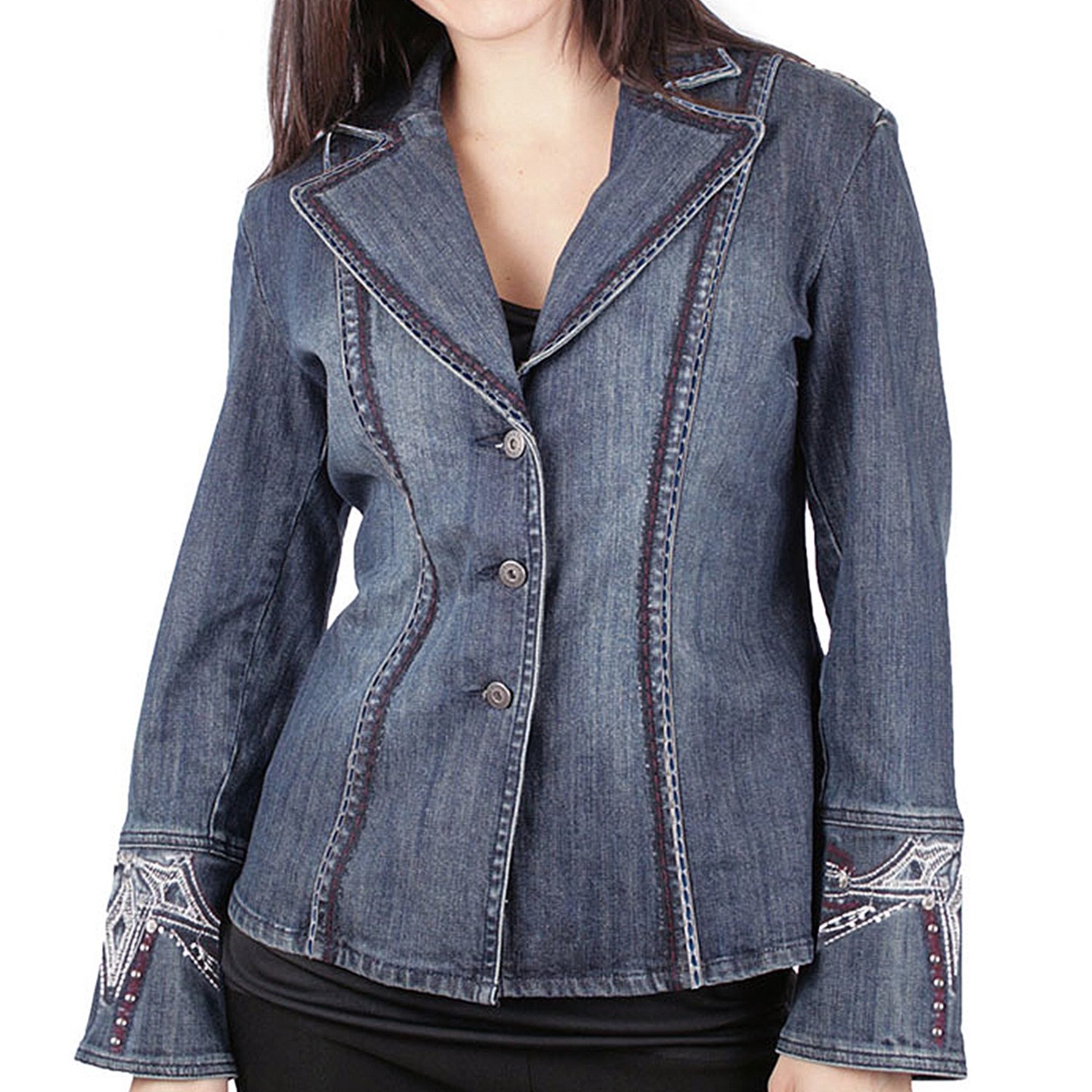 Ethyl Embellished Star Denim Blazer (For Women) Save 80