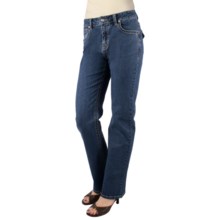 Euro Bootcut Denim Jeans - Embroidered Flap Back Pocket (For Women) in Medium Wash - Closeouts