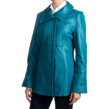 Excelled Funnel Neck Lambskin Jacket - Button Front (For Women) in Blue - Closeouts