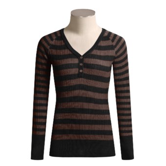 ExOfficio Soylux Henley Shirt - Soybean-Cashmere, Long Sleeve (For Women) in Dk Truffle