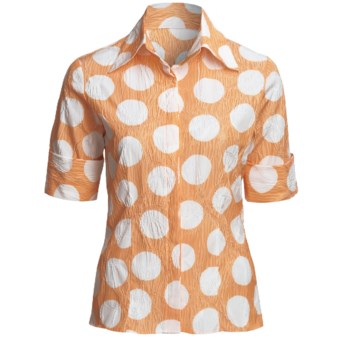 Farinaz Italian Cotton Shirt - Fitted, Short Sleeve (For Women) in Orange