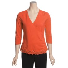 Faux Wrap Shirt - Stretch Cotton, 3/4 Sleeve (For Women) in Apricot - 2nds