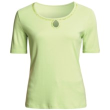 FDJ French Dressing Cotton T-Shirt - Beaded Keyhole, Short Sleeve (For Women) in Lime - Closeouts