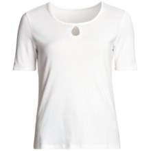 FDJ French Dressing Cotton T-Shirt - Beaded Keyhole, Short Sleeve (For Women) in White - Closeouts