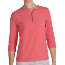 FDJ French Dressing Henley T-Shirt - 3/4 Sleeve, Cotton Jersey (For Women) in Coral - Closeouts