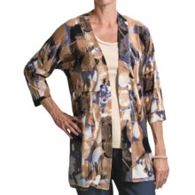 FDJ French Dressing Leaf Print Cardigan Sweater - 3/4 Sleeve (For Women) in Khaki - Closeouts