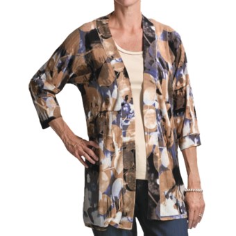 FDJ French Dressing Leaf Print Cardigan Sweater - 3/4 Sleeve (For Women) in Khaki