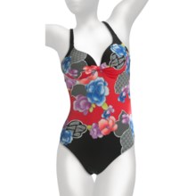 Feraud Paris Gathered Swimsuit - Underwire, 1-Piece (For Women) in 006 Black Floral - Closeouts