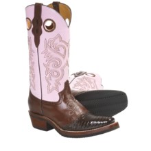 Ferrini Lizard Saddle Vamp Western Boots - 12“, D-Toe (For Women) in Chocolate/Pink - Closeouts