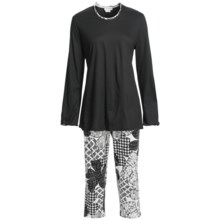 Fini Moore by Rosch Lettuce Edge Pajamas - Long Sleeve (For Women) in Black/White/Black Trim - Closeouts