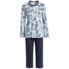 Fini Moore by Rosch Lettuce Edge Pajamas - Long Sleeve (For Women) in Light Blue/Navy/Navy Trim - Closeouts