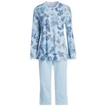 Fini Moore by Rosch Lettuce Edge Pajamas - Long Sleeve (For Women) in Light Blue/Navy - Closeouts