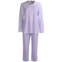 Fini Moore by Rosch Lettuce Edge Pajamas - Long Sleeve (For Women) in Perywinkle Stripe/Perywinkle Trim - Closeouts