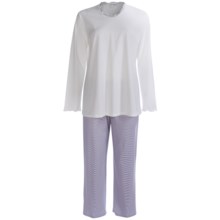 Fini Moore by Rosch Lettuce Edge Pajamas - Long Sleeve (For Women) in White/Grey/White Stripe Trim - Closeouts