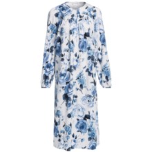 Fini Moore by Rosch Ruched Cotton Nightgown - Long Sleeve (For Women) in White/Blue/Navy Print - Closeouts