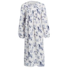Fini Moore by Rosch Ruched Cotton Nightgown - Long Sleeve (For Women) in White/Blue Print - Closeouts