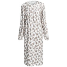Fini Moore by Rosch Ruched Cotton Nightgown - Long Sleeve (For Women) in White/Taupe Print - Closeouts